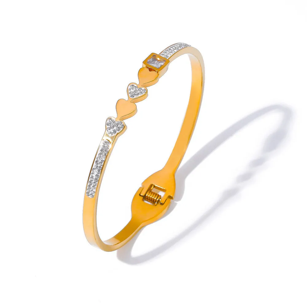 Elegant Gold-Plated Titanium Steel Bracelet with Geometric Zircon Design