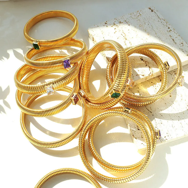 Elegant Gold-Plated Zircon Bracelet with Elastic Band - Fashionable Design for Everyday Wear