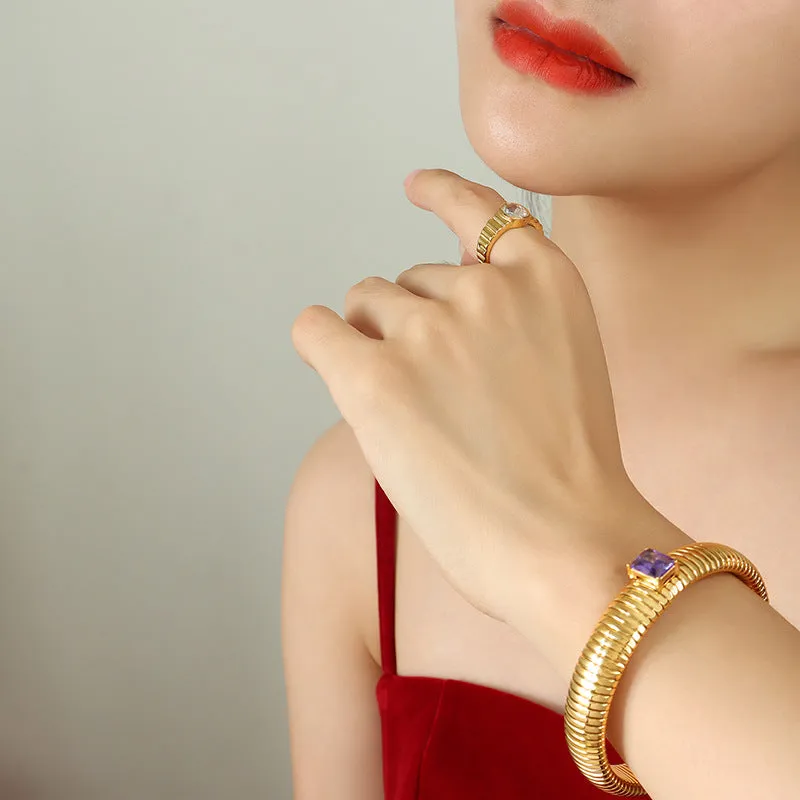 Elegant Gold-Plated Zircon Bracelet with Elastic Band - Fashionable Design for Everyday Wear