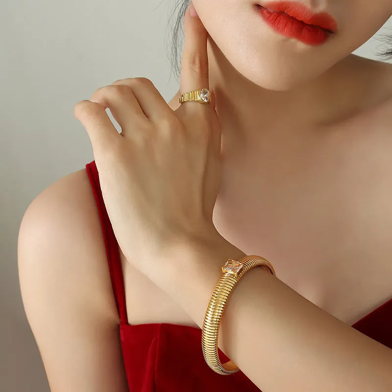 Elegant Gold-Plated Zircon Bracelet with Elastic Band - Fashionable Design for Everyday Wear