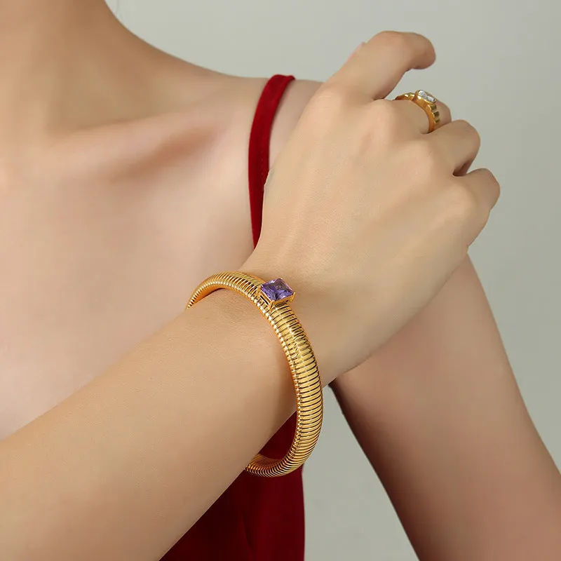 Elegant Gold-Plated Zircon Bracelet with Elastic Band - Fashionable Design for Everyday Wear