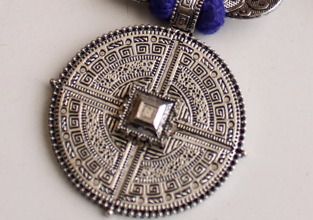 Elegant White Metal Mandala Tribal Pendant from Nepal