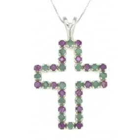 Emerald Cross Necklace - Real Emerald Cross Pendant - Large Ruby Necklace