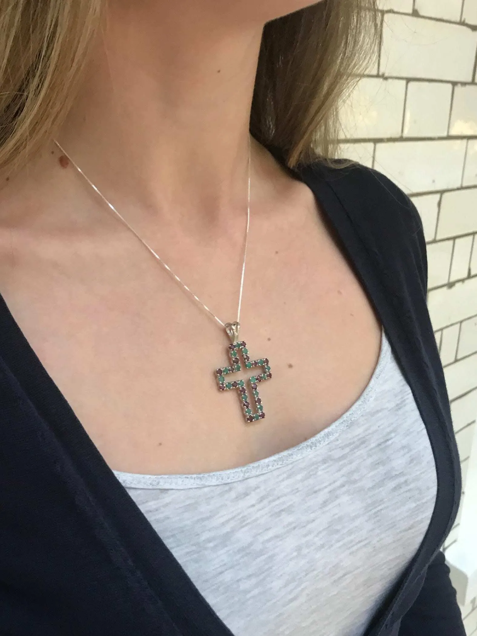 Emerald Cross Necklace - Real Emerald Cross Pendant - Large Ruby Necklace