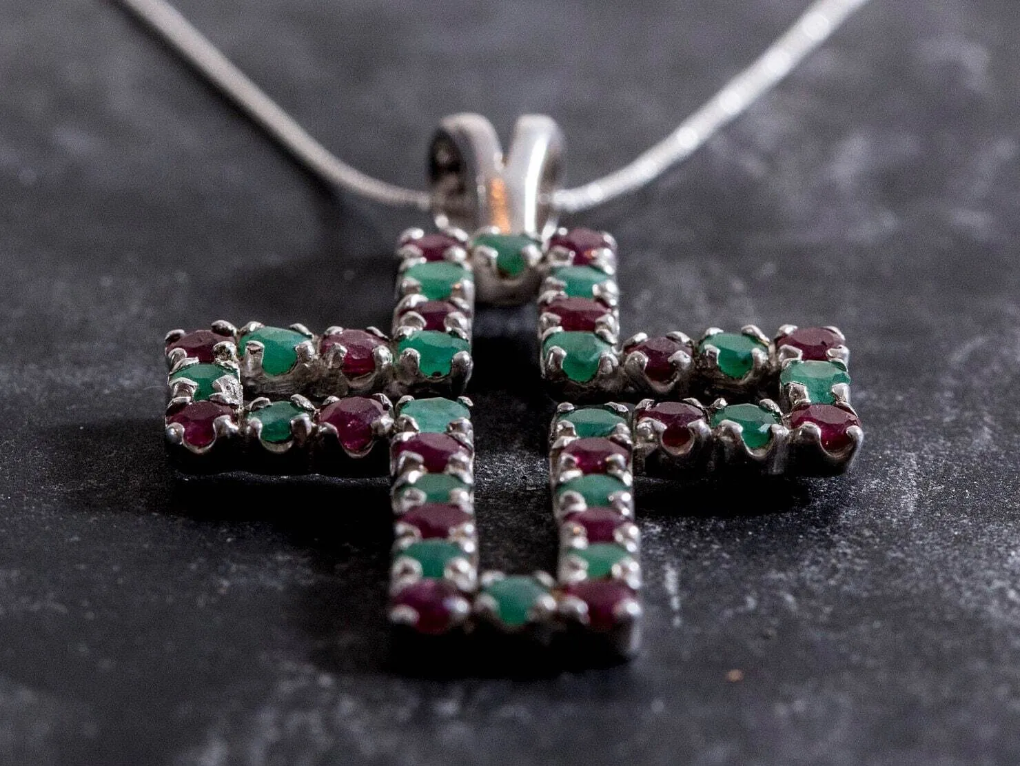 Emerald Cross Necklace - Real Emerald Cross Pendant - Large Ruby Necklace