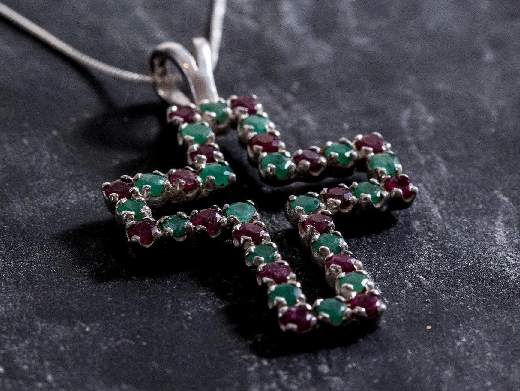 Emerald Cross Necklace - Real Emerald Cross Pendant - Large Ruby Necklace