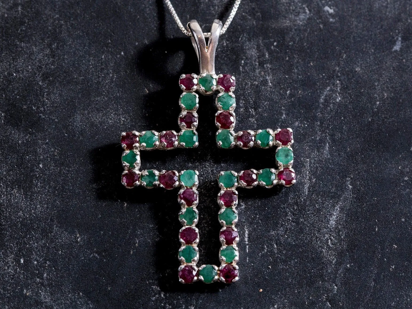 Emerald Cross Necklace - Real Emerald Cross Pendant - Large Ruby Necklace