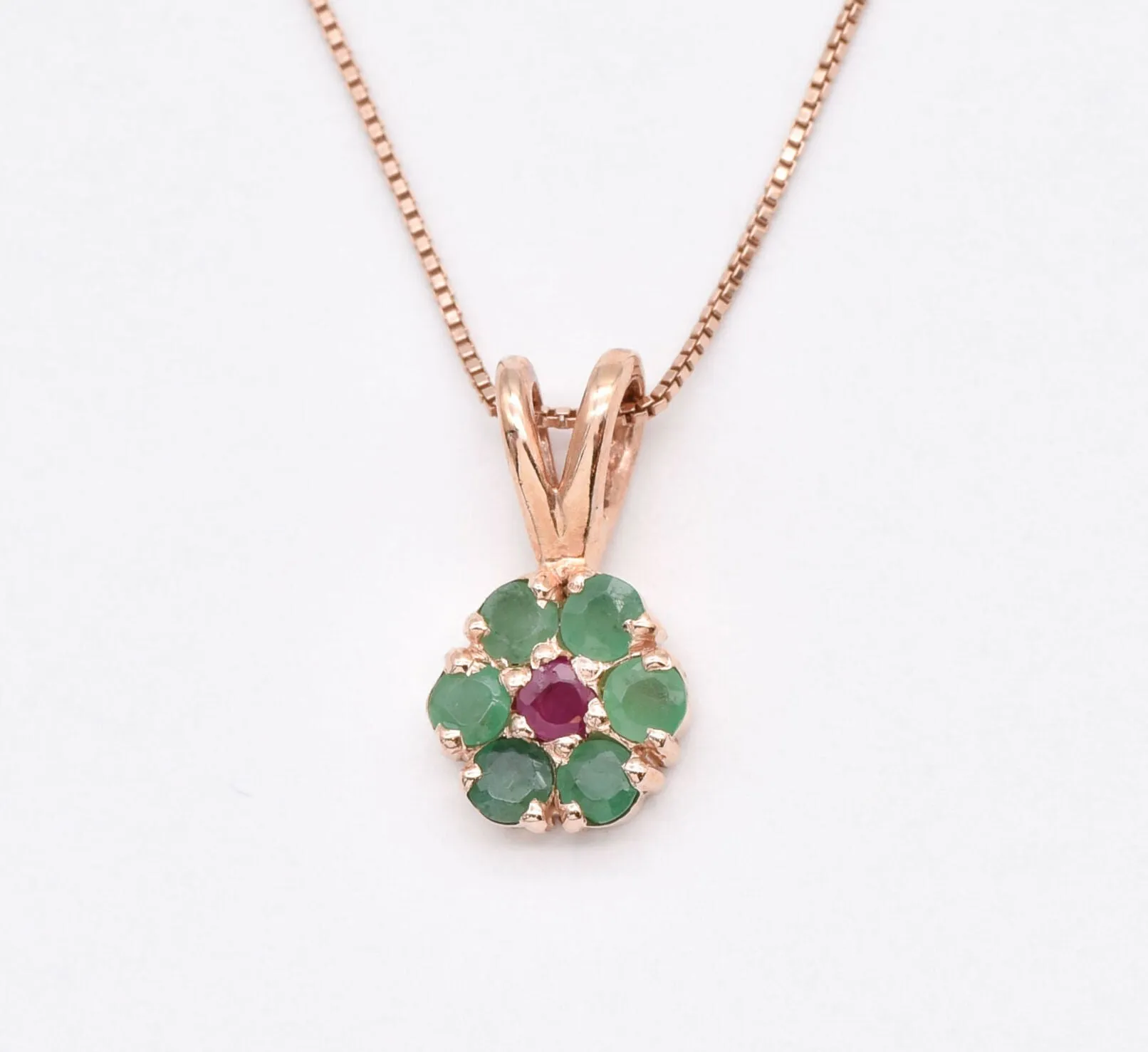 Emerald Flower Necklace - Rose Gold Emerald Necklace - Green Flower Pendant