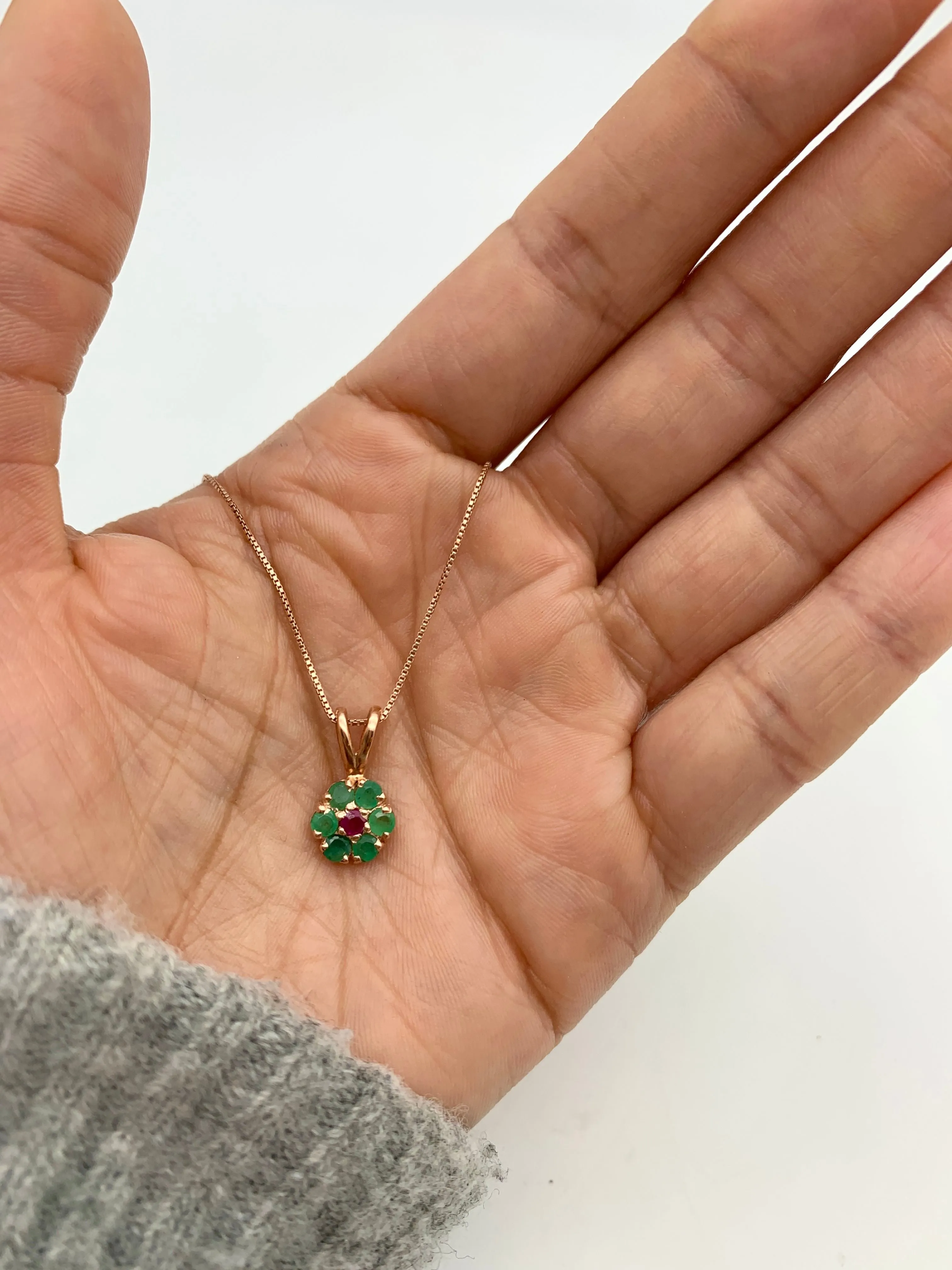 Emerald Flower Necklace - Rose Gold Emerald Necklace - Green Flower Pendant