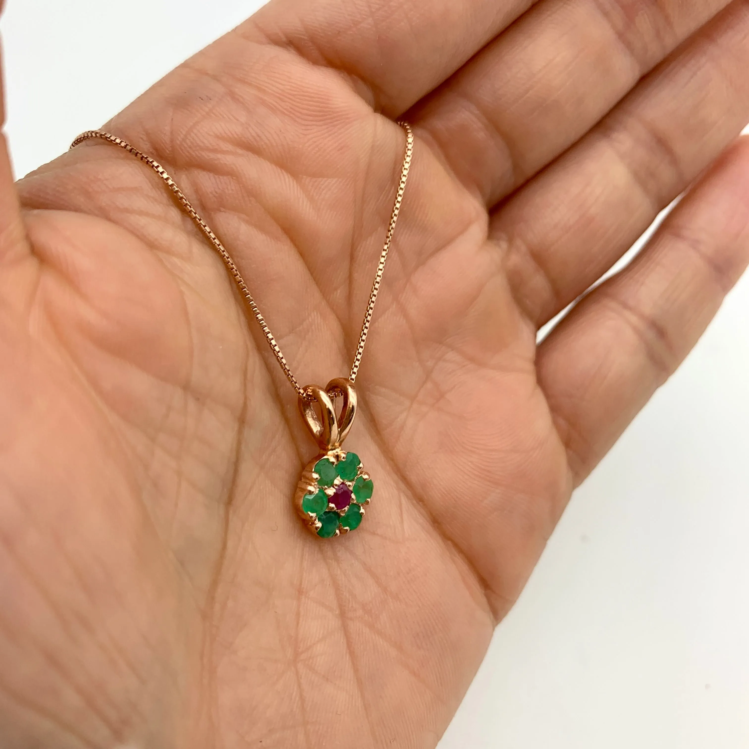 Emerald Flower Necklace - Rose Gold Emerald Necklace - Green Flower Pendant