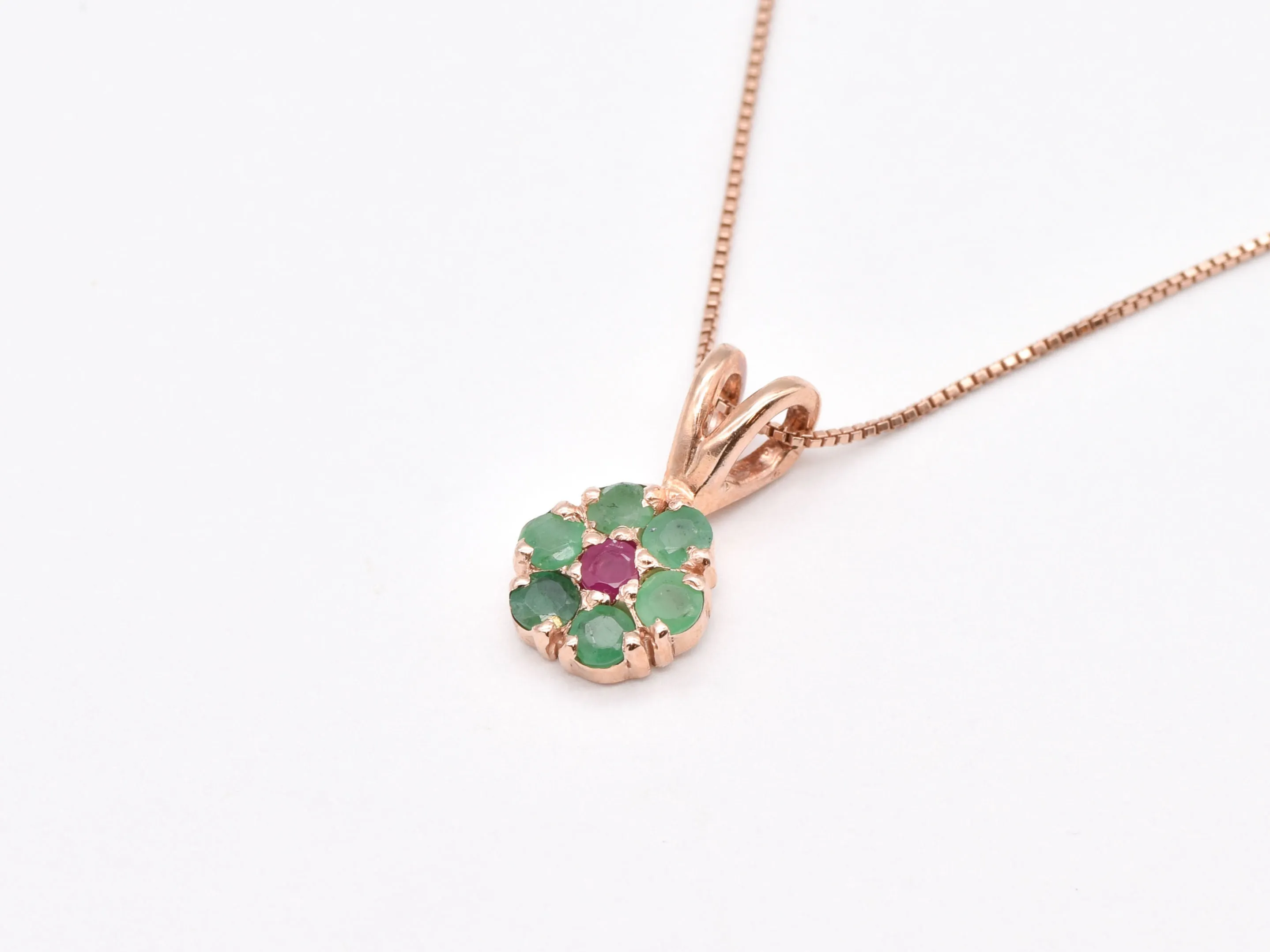 Emerald Flower Necklace - Rose Gold Emerald Necklace - Green Flower Pendant