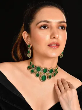 Emerald Green Kundan Pearl Necklace Set