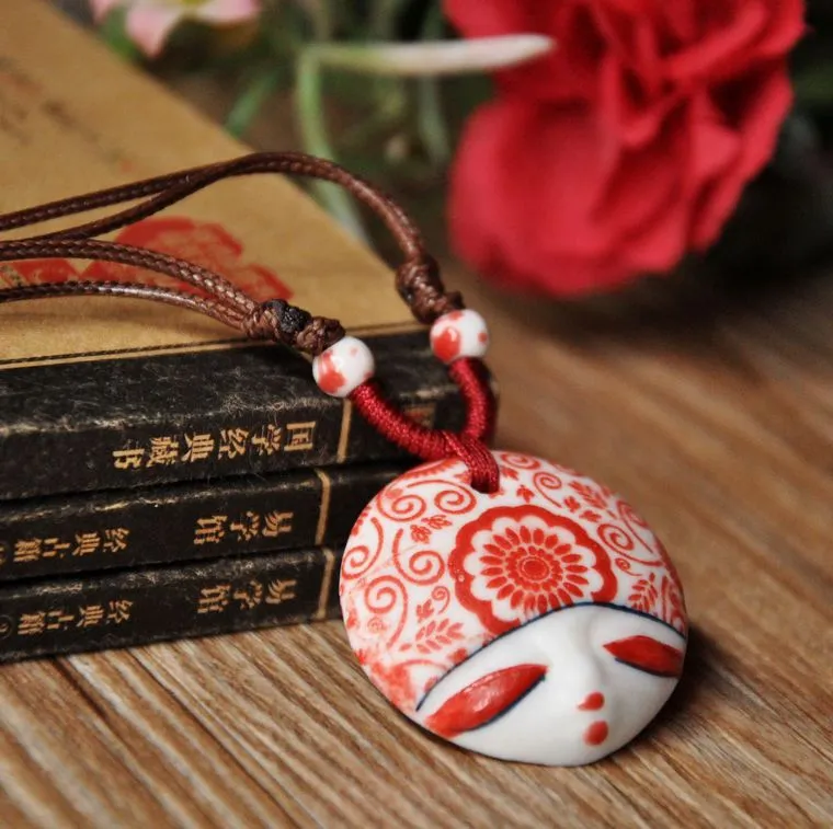 Ethnic style small jewelry ancient style Bohemia ceramic necklace men and women face makeup ceramics