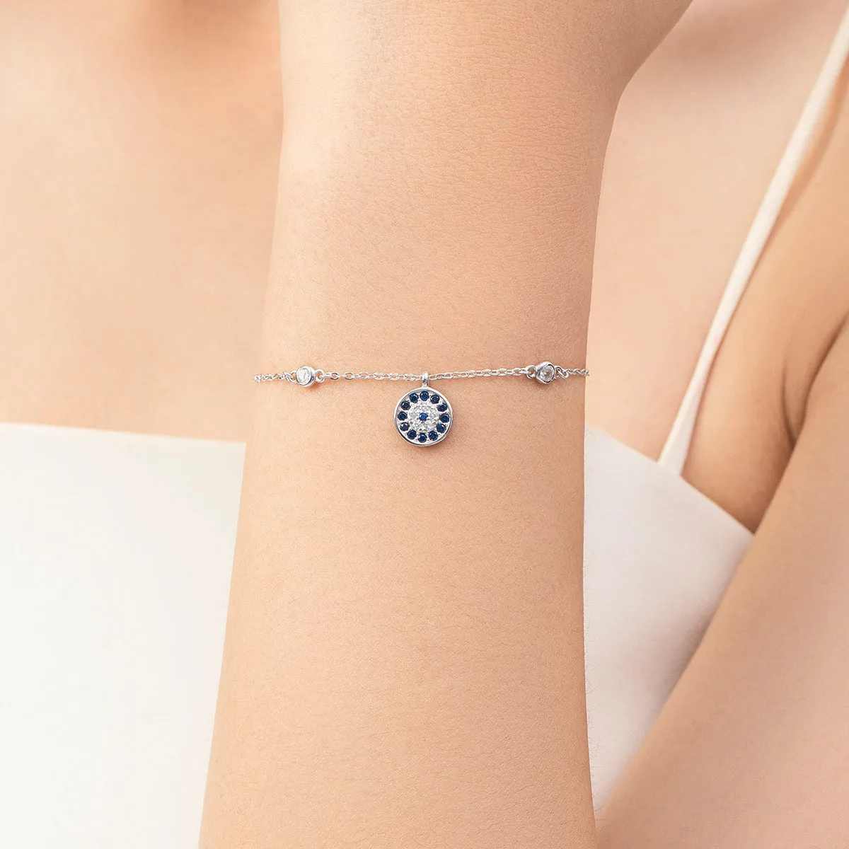 Everyday Genie Sterling Silver Blue Eye Bracelet with Zircon Demon Eye