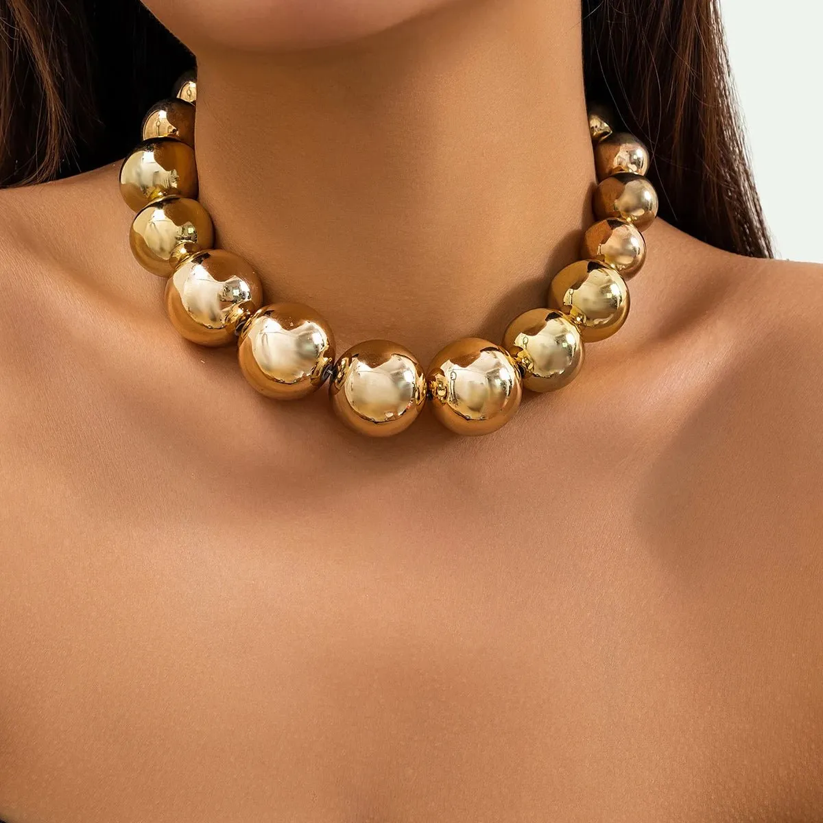 Exaggerated CCB Big Ball Beads Choker Necklace - Hip Hop Fashion Statement