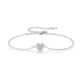 Exquisite Heart Shaped Sterling Silver Bracelet for Women with Zircon Gemstones