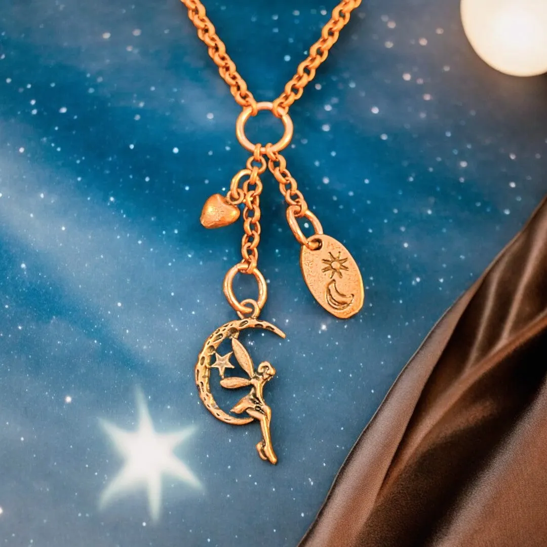 Fairy Moon Copper Charm Keeper Necklace, 18-24 inch