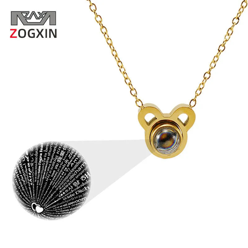 Fashion 18K stainless steel 100 languages I love you projection necklace female 12 zodiac wild titanium steel pendant female