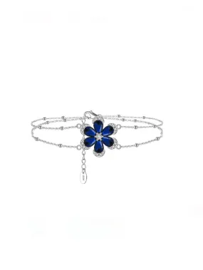 Flower Sapphire Layered Bracelet 925 Sterling Silver Cubic Zirconia Tarnish Free Luxury Women's Jewelry