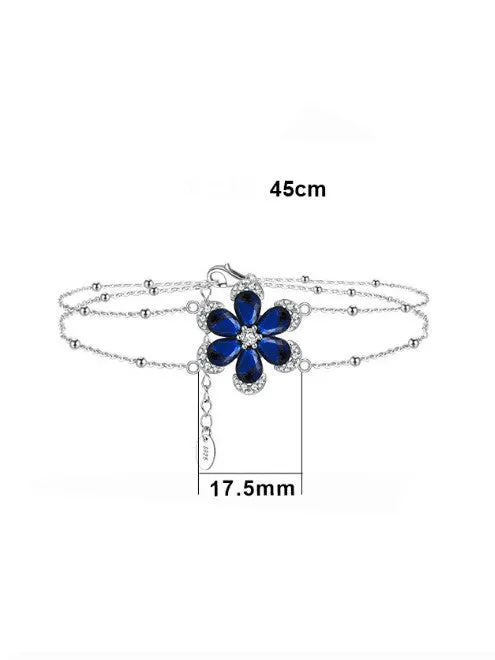 Flower Sapphire Layered Bracelet 925 Sterling Silver Cubic Zirconia Tarnish Free Luxury Women's Jewelry