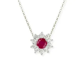 Flower shaped diamond & ruby necklace