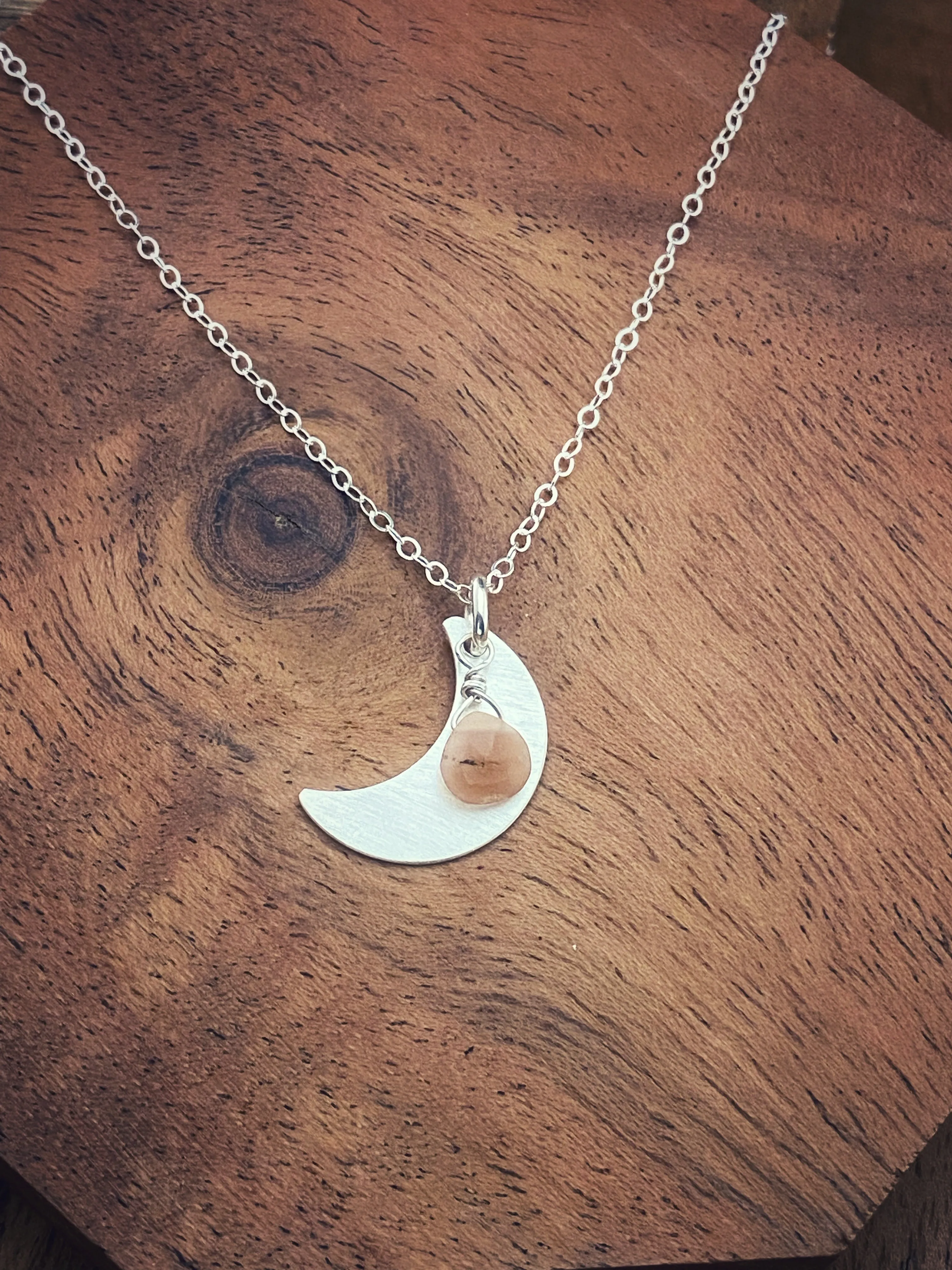 Forged sterling silver moon necklace with coffee moonstone