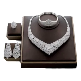 Full Small CZ Flower  Round Cubic Zircon Jewelry Set