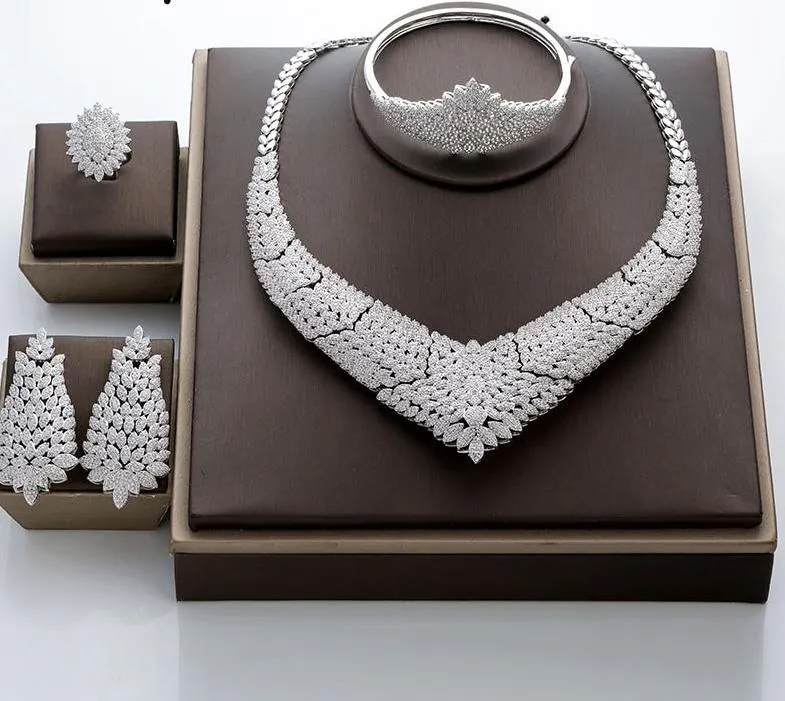 Full Small CZ Flower  Round Cubic Zircon Jewelry Set