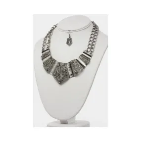 Genuine Hematite Metal Plate Statement Necklace & Earring Set