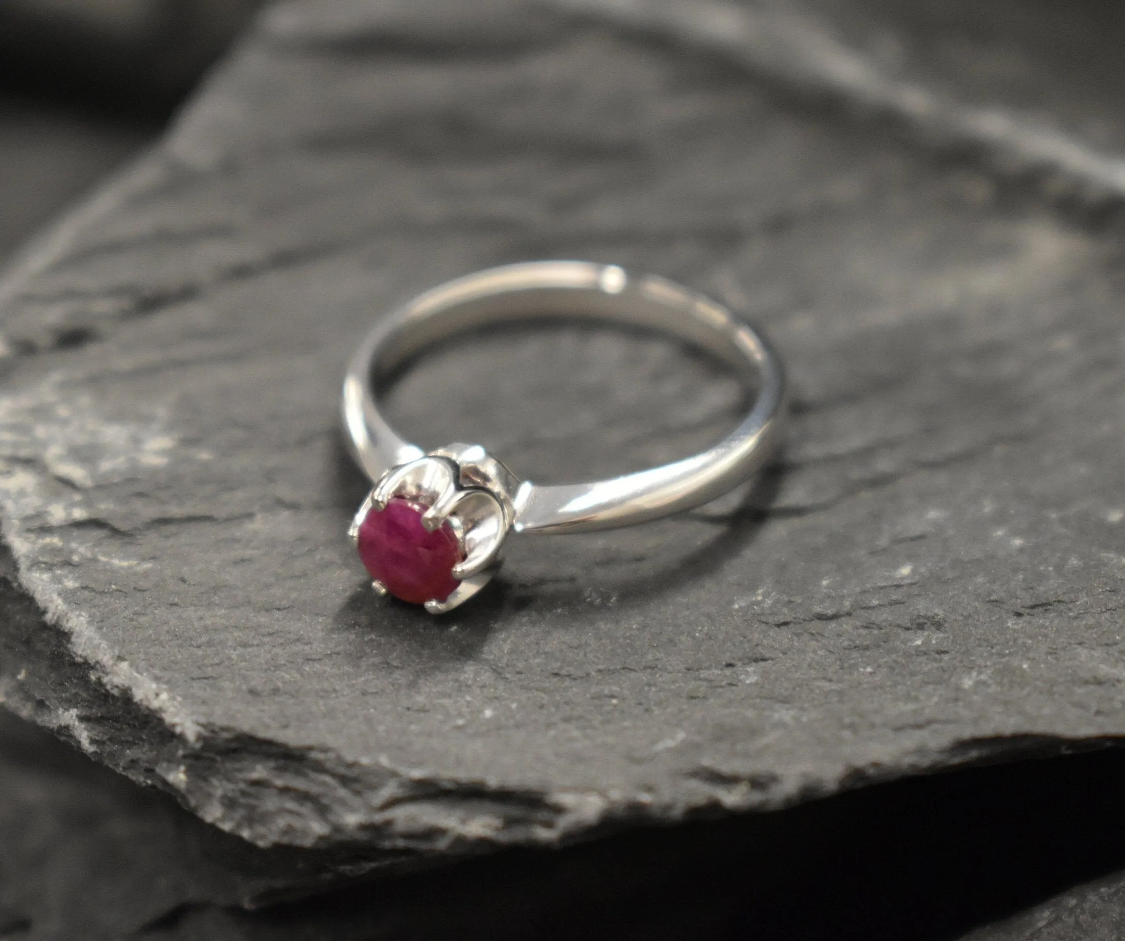 Genuine Ruby Ring - White Gold Solitaire Ring - Vintage Promise Ring