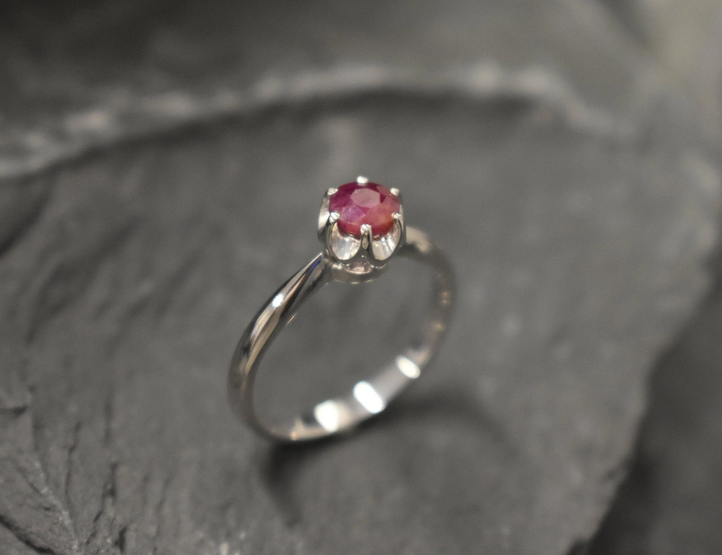 Genuine Ruby Ring - White Gold Solitaire Ring - Vintage Promise Ring