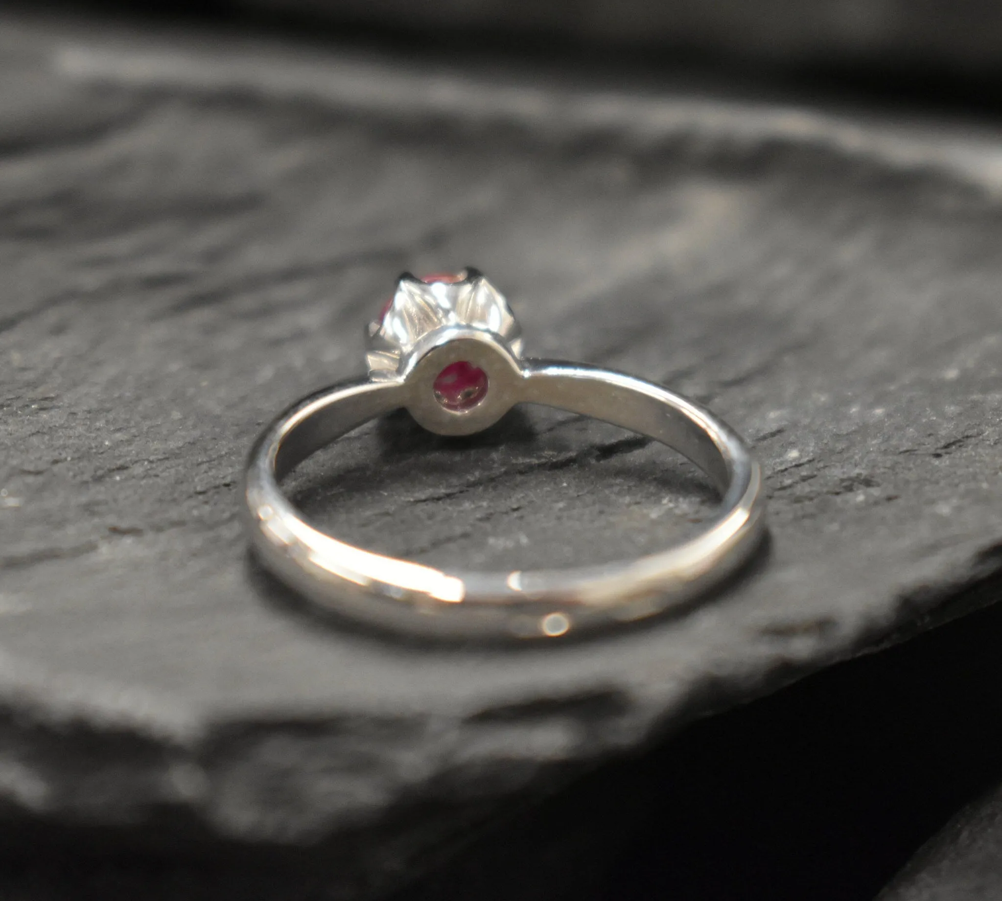 Genuine Ruby Ring - White Gold Solitaire Ring - Vintage Promise Ring