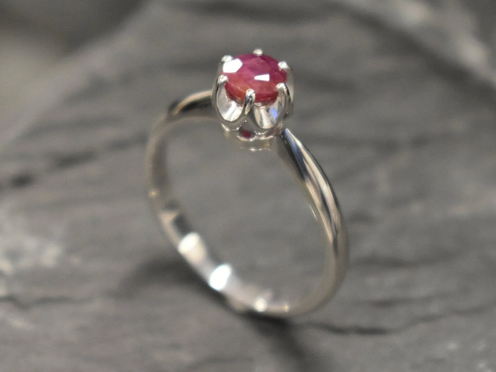 Genuine Ruby Ring - White Gold Solitaire Ring - Vintage Promise Ring