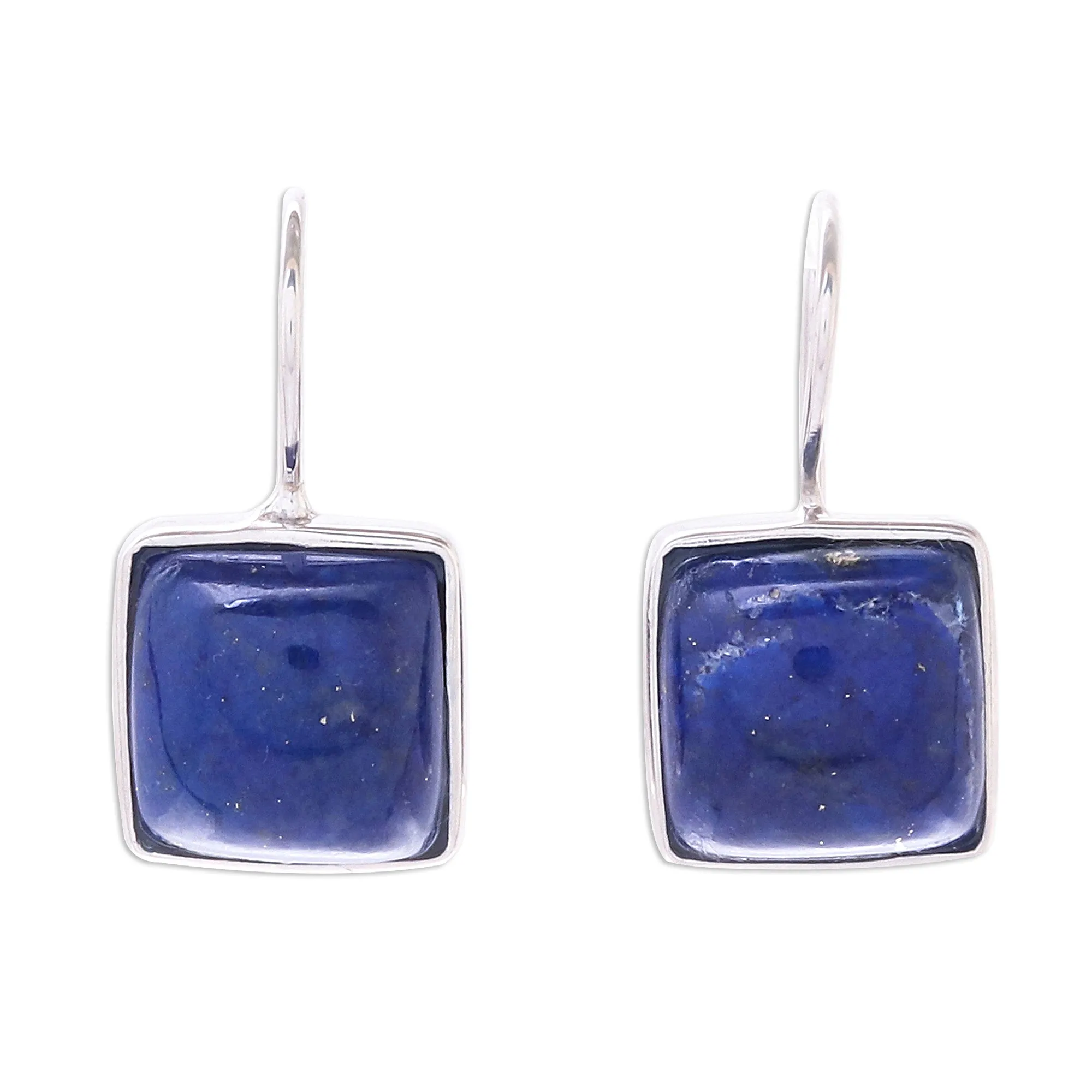 Gleaming Squares Rhodium Plated Lapis Lazuli Drop Earrings from Thailand