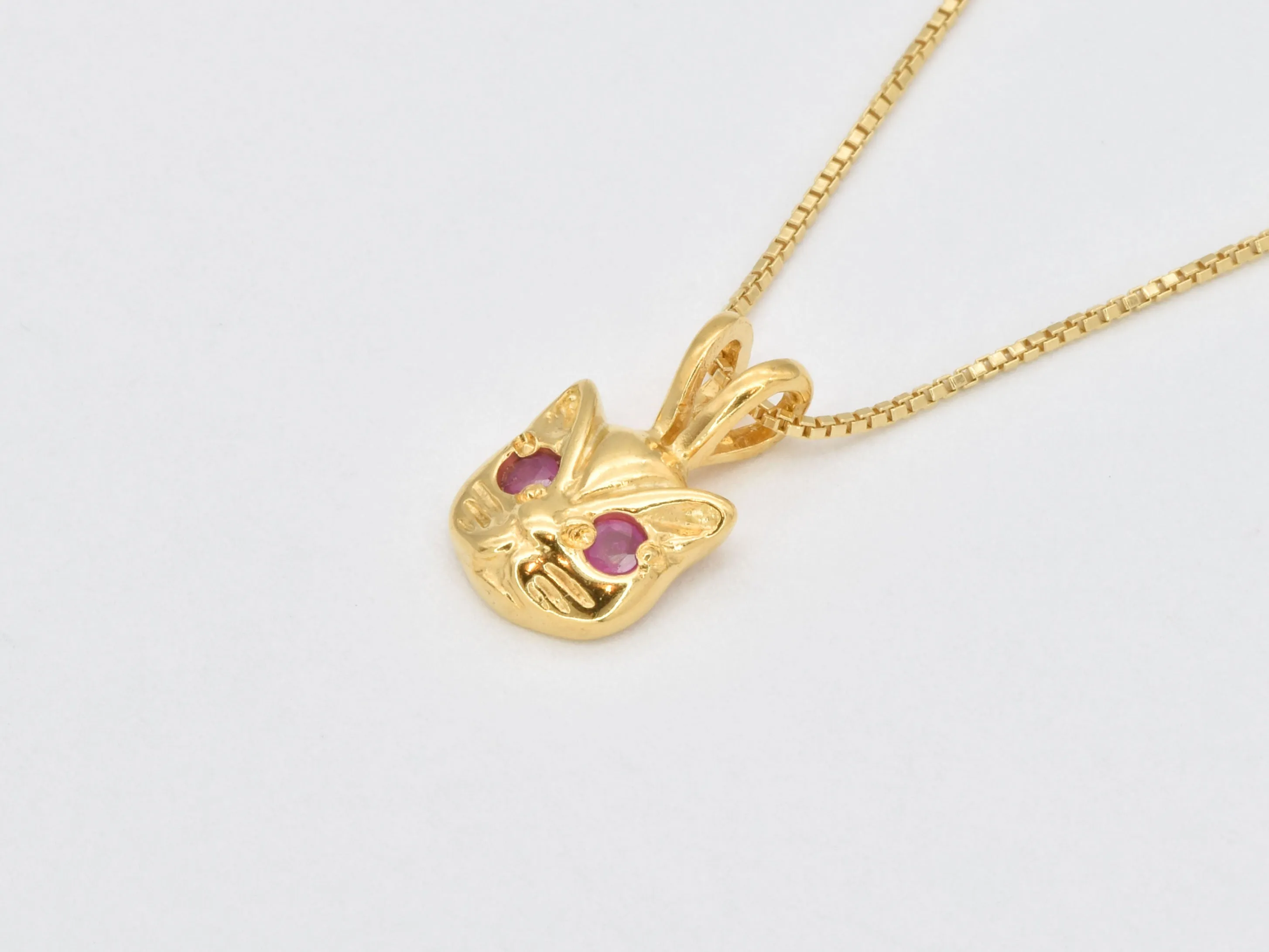 Gold Cat Necklace - Natural Ruby Necklace, Gold Ruby Pendant