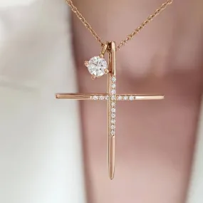 Gold Minimale Cross With Diamonds