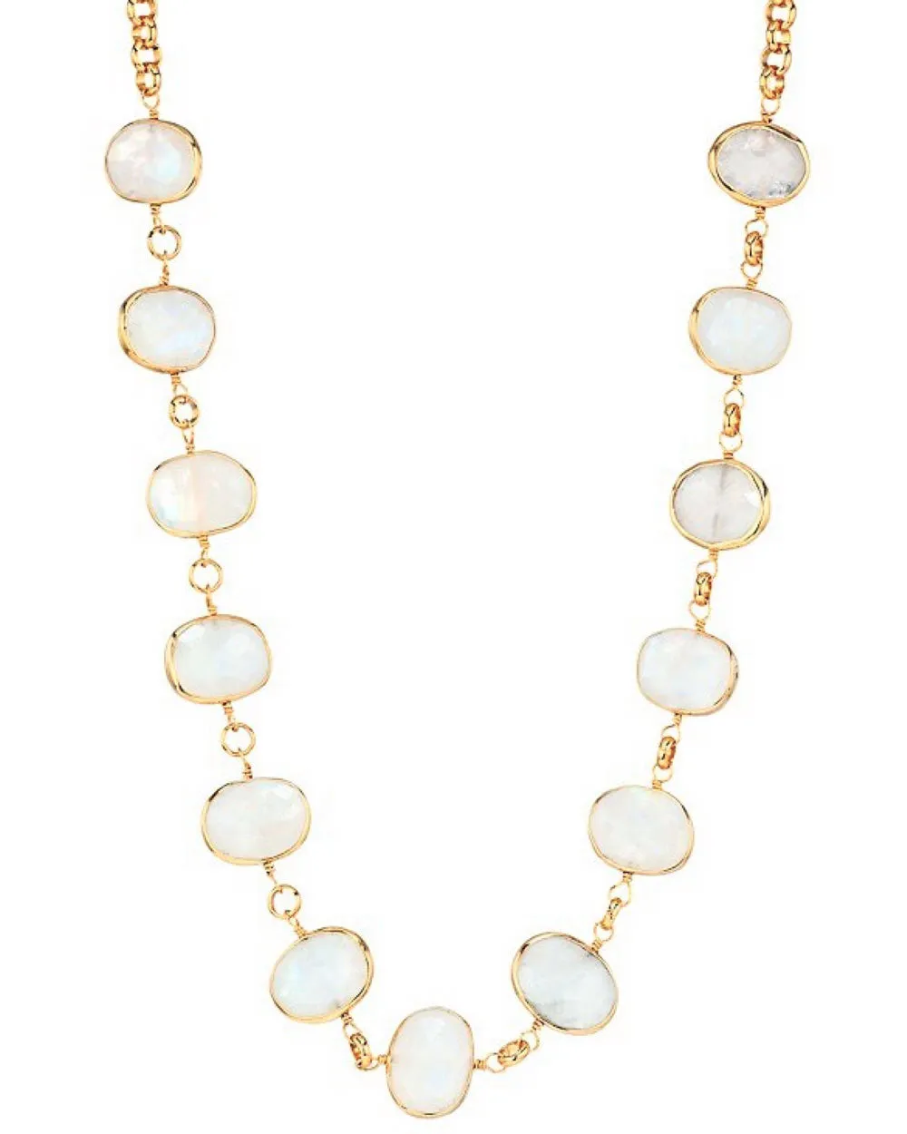 Gold Moonstone Bezel Link Necklace