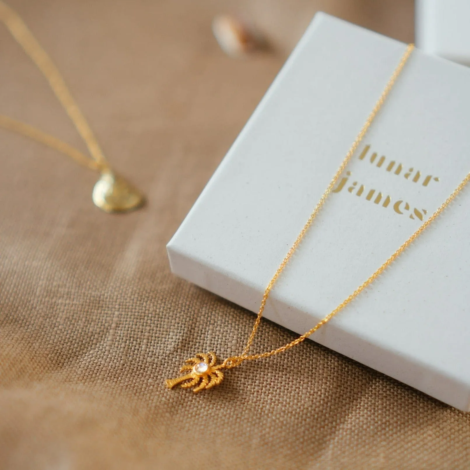 Gold Palm Tree Pendant Necklace with Moonstone - Palma | By Lunar James