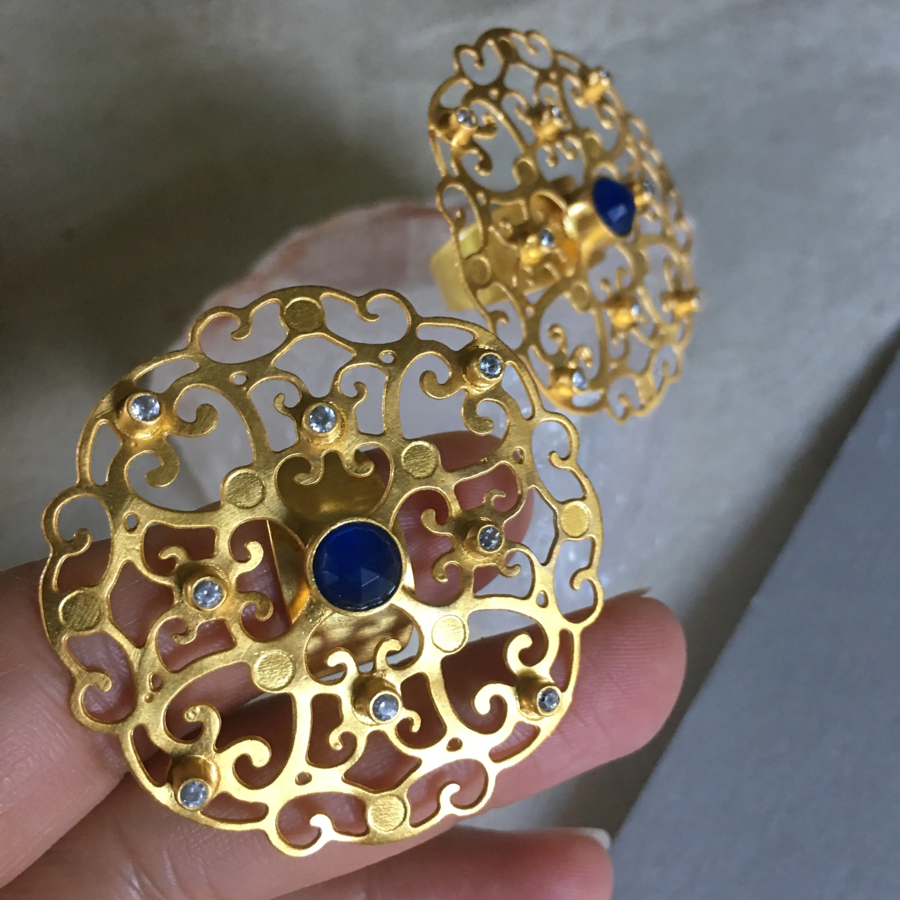 Gold Plated Goddess Ring With Lapis Lazuli Gemstone