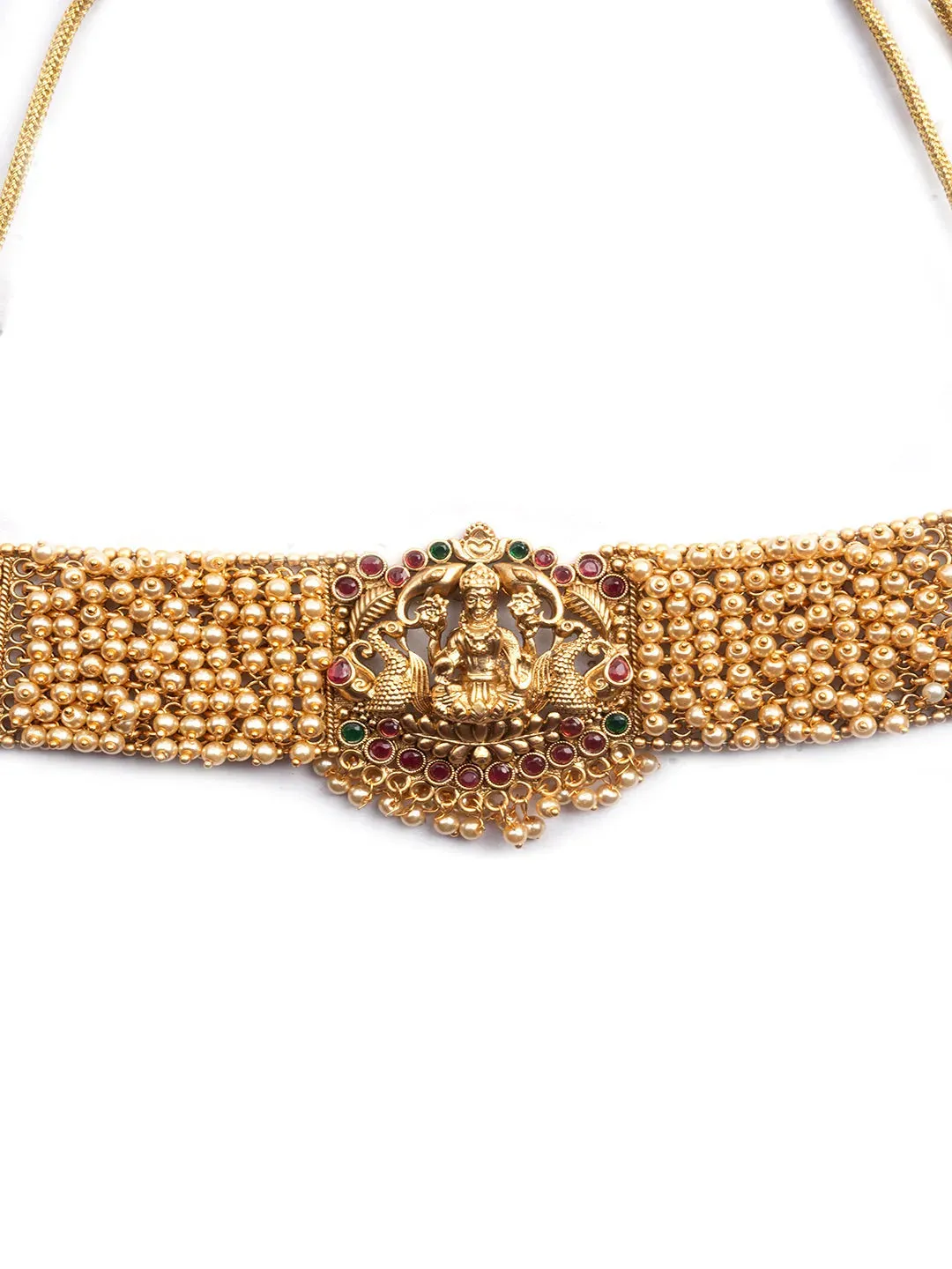 Gold Plated Laxmi White Hydra Beads Choker Set