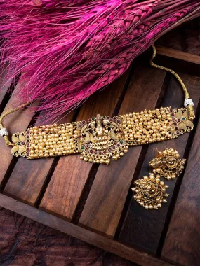 Gold Plated Laxmi White Hydra Beads Choker Set