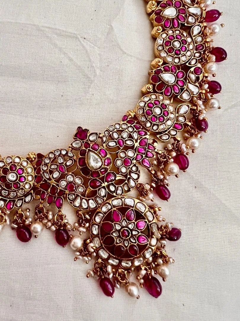 Gold polish kundan & ruby necklace with pearls and ruby beads