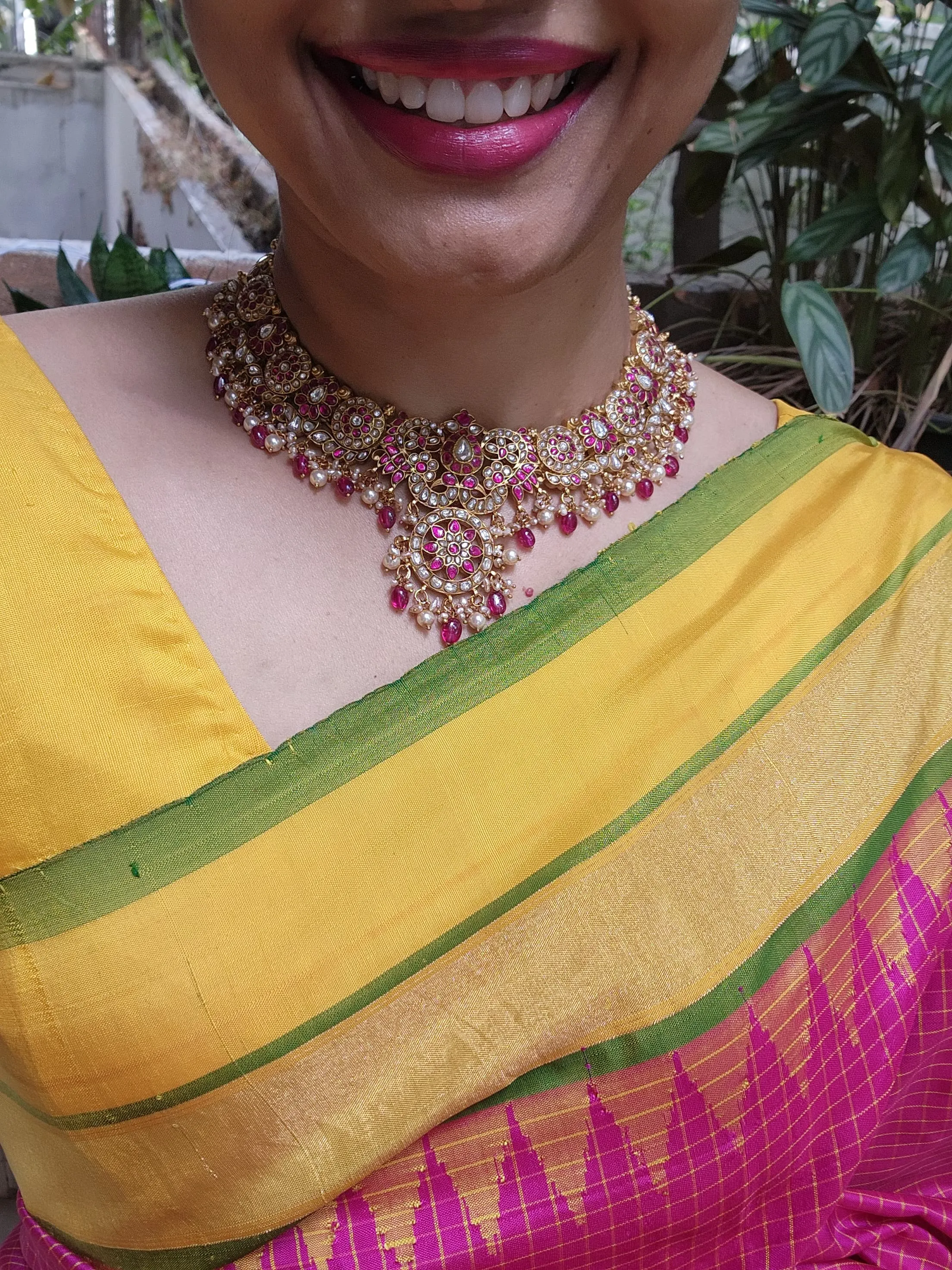 Gold polish kundan & ruby necklace with pearls and ruby beads