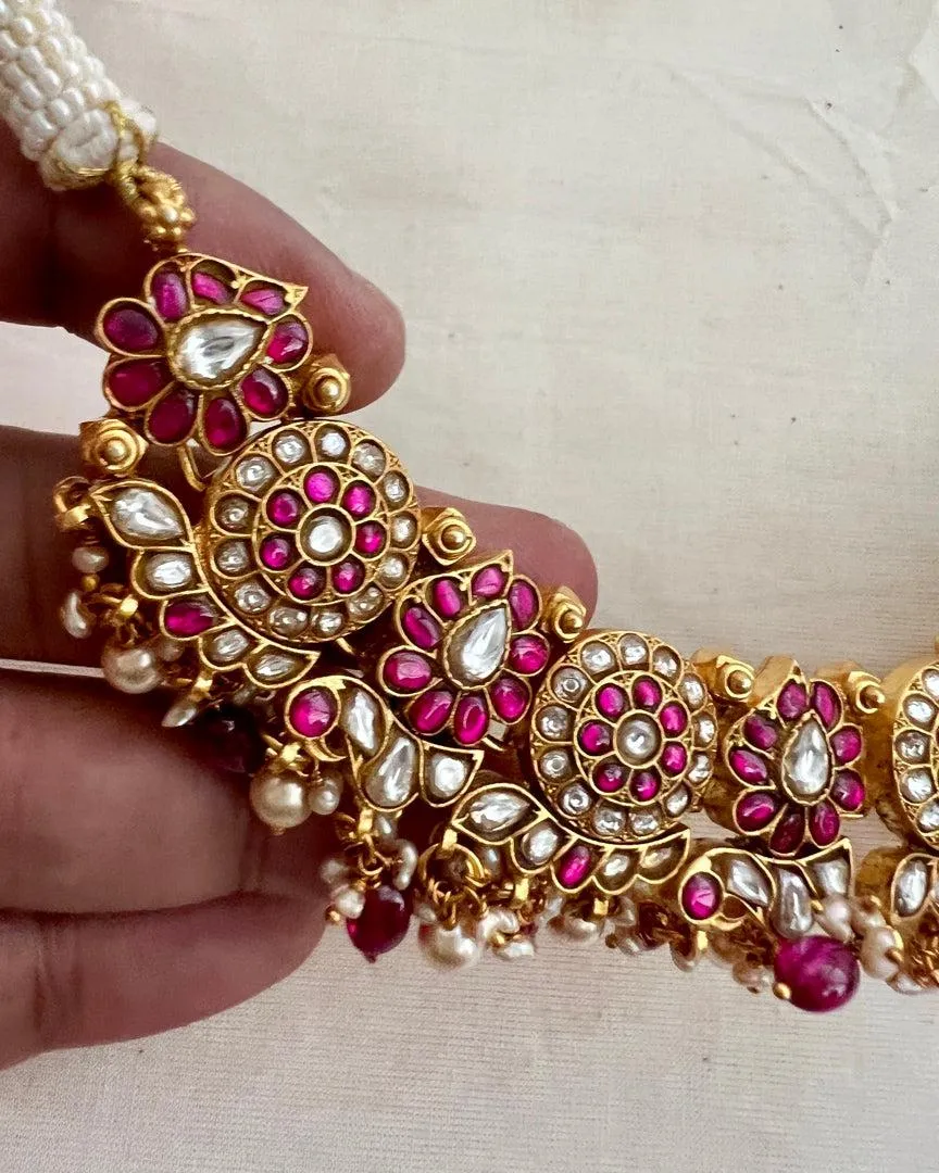 Gold polish kundan & ruby necklace with pearls and ruby beads