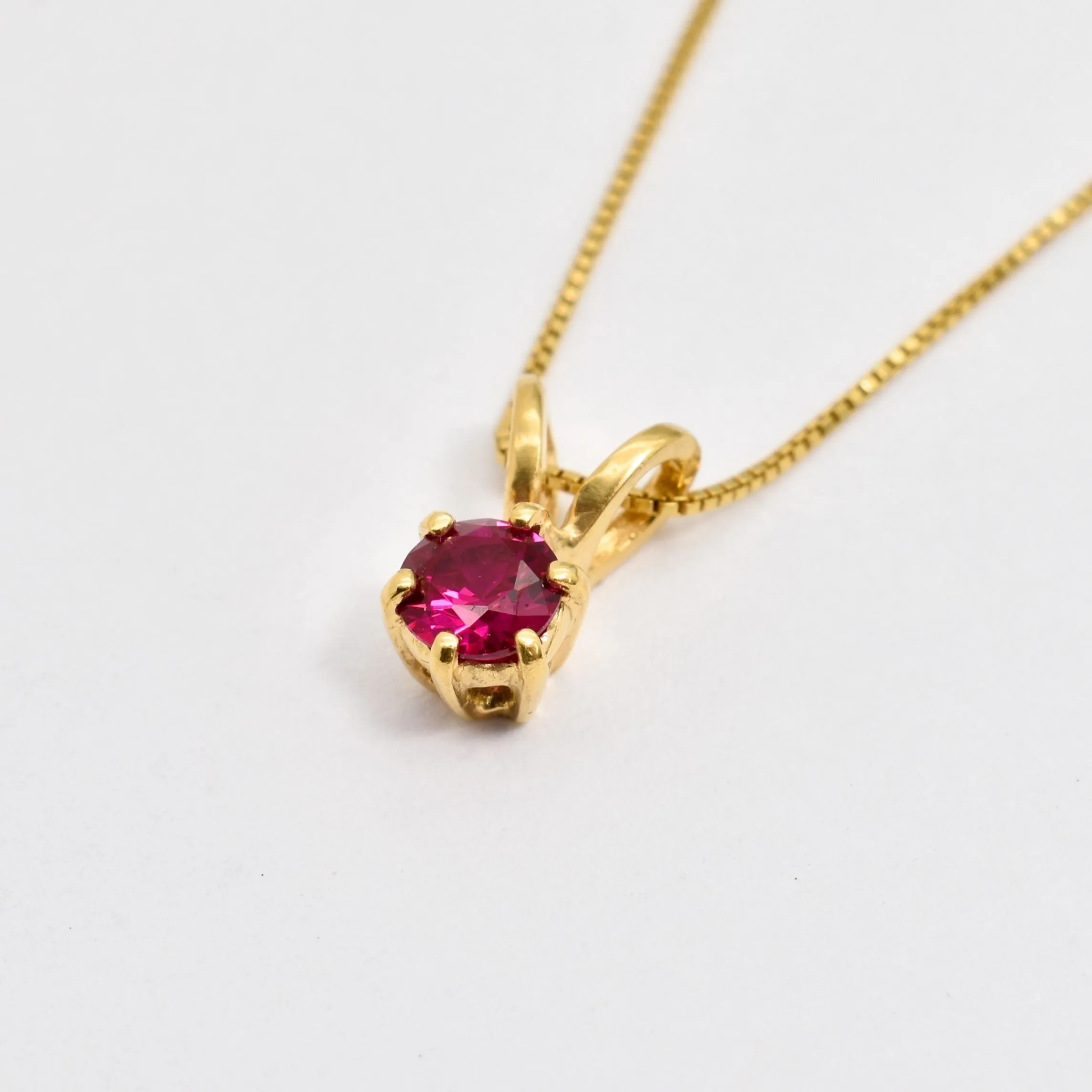 Gold Ruby Pendant - Round Red Necklace - Gold Vintage Necklace