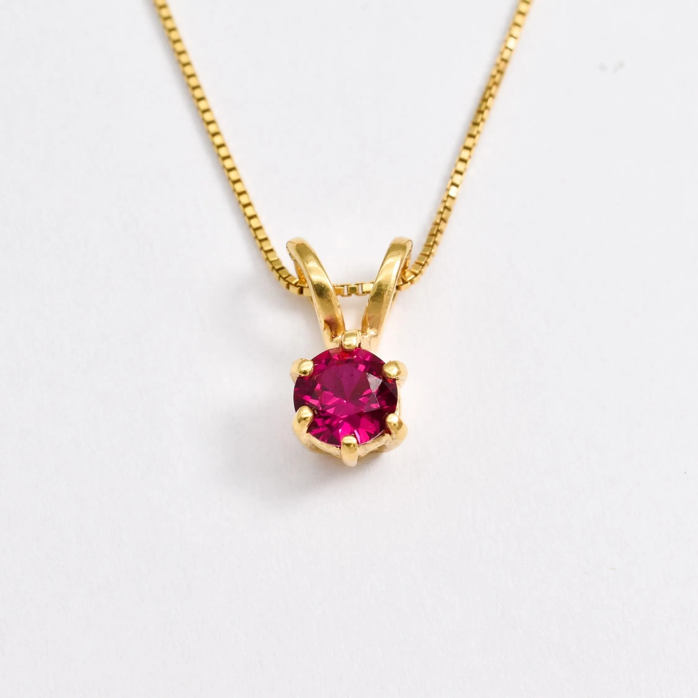 Gold Ruby Pendant - Round Red Necklace - Gold Vintage Necklace