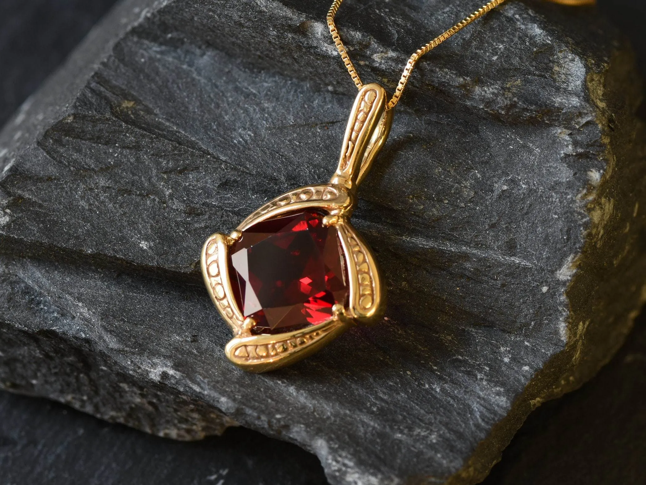 Gold Ruby Pendant - Vintage Ruby Necklace, July Birthstone Pendant