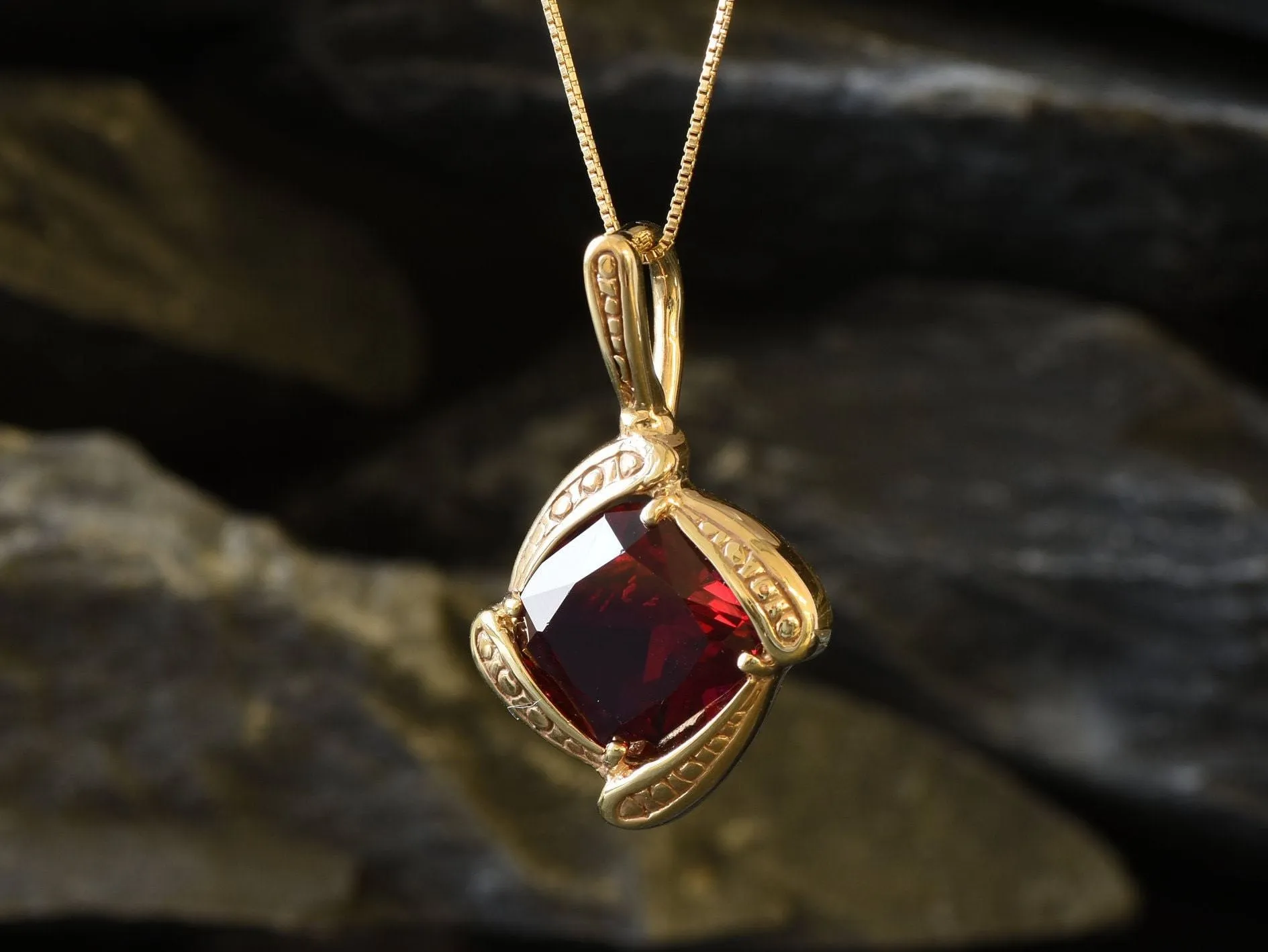 Gold Ruby Pendant - Vintage Ruby Necklace, July Birthstone Pendant