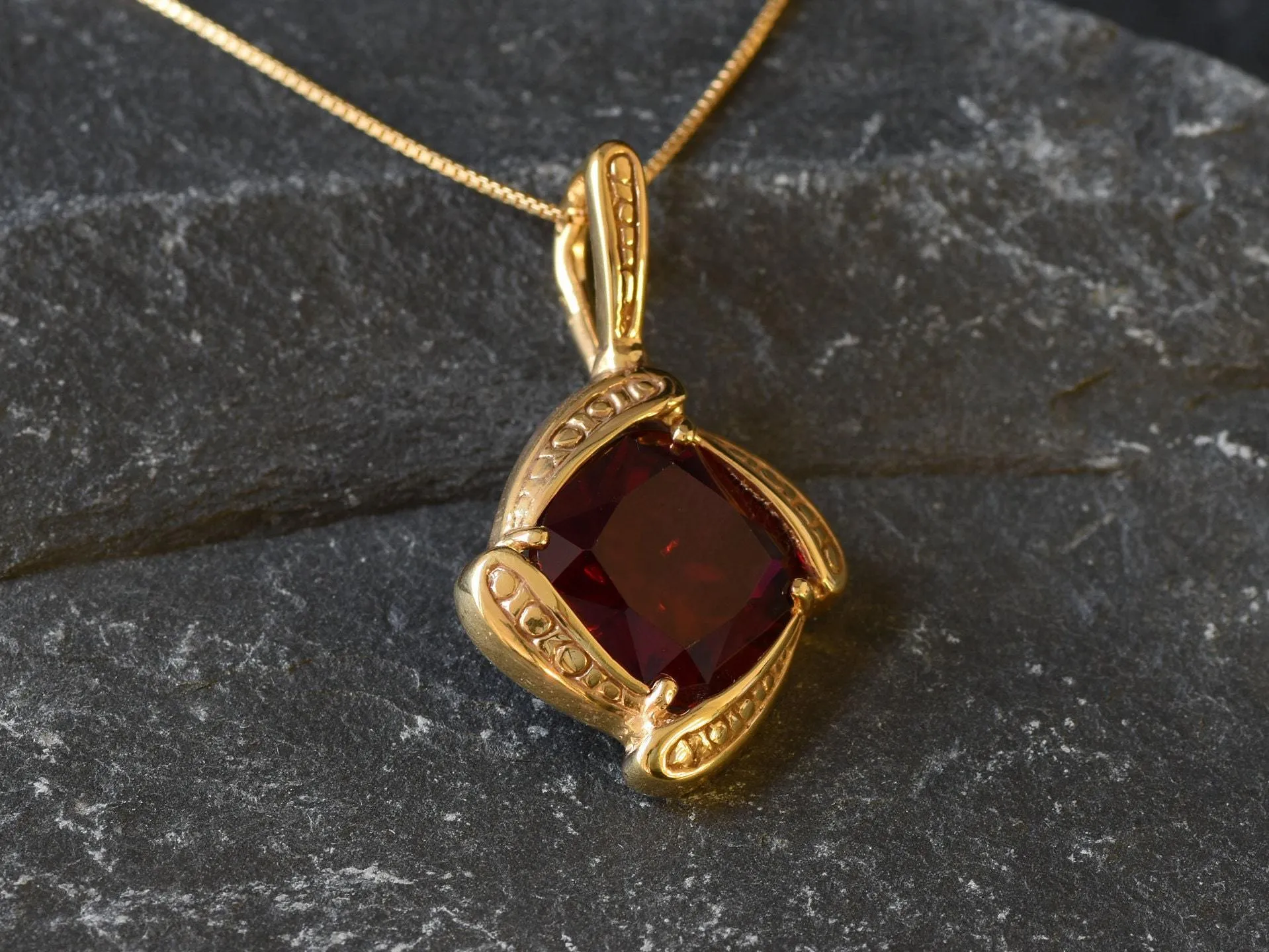 Gold Ruby Pendant - Vintage Ruby Necklace, July Birthstone Pendant