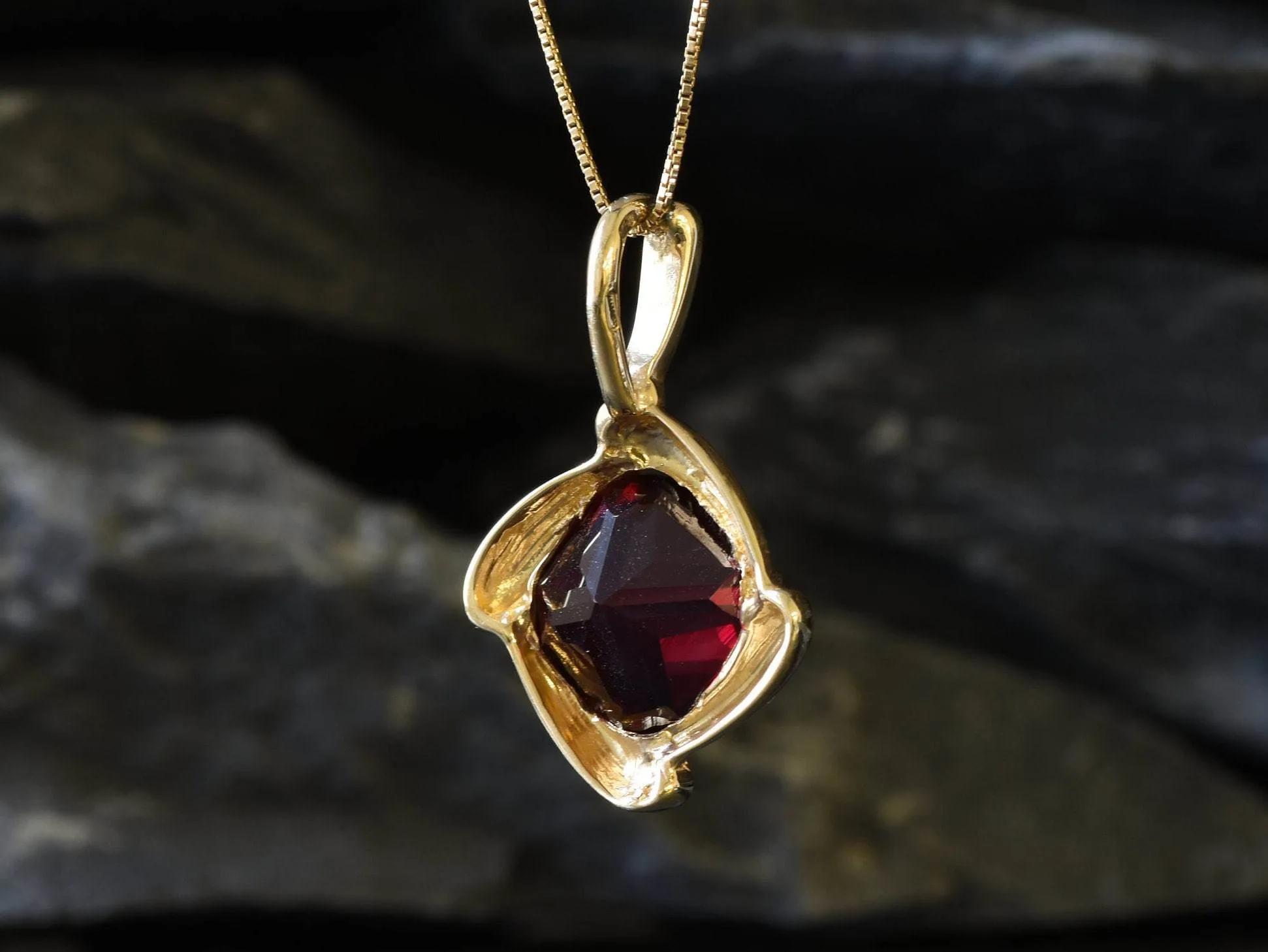 Gold Ruby Pendant - Vintage Ruby Necklace, July Birthstone Pendant